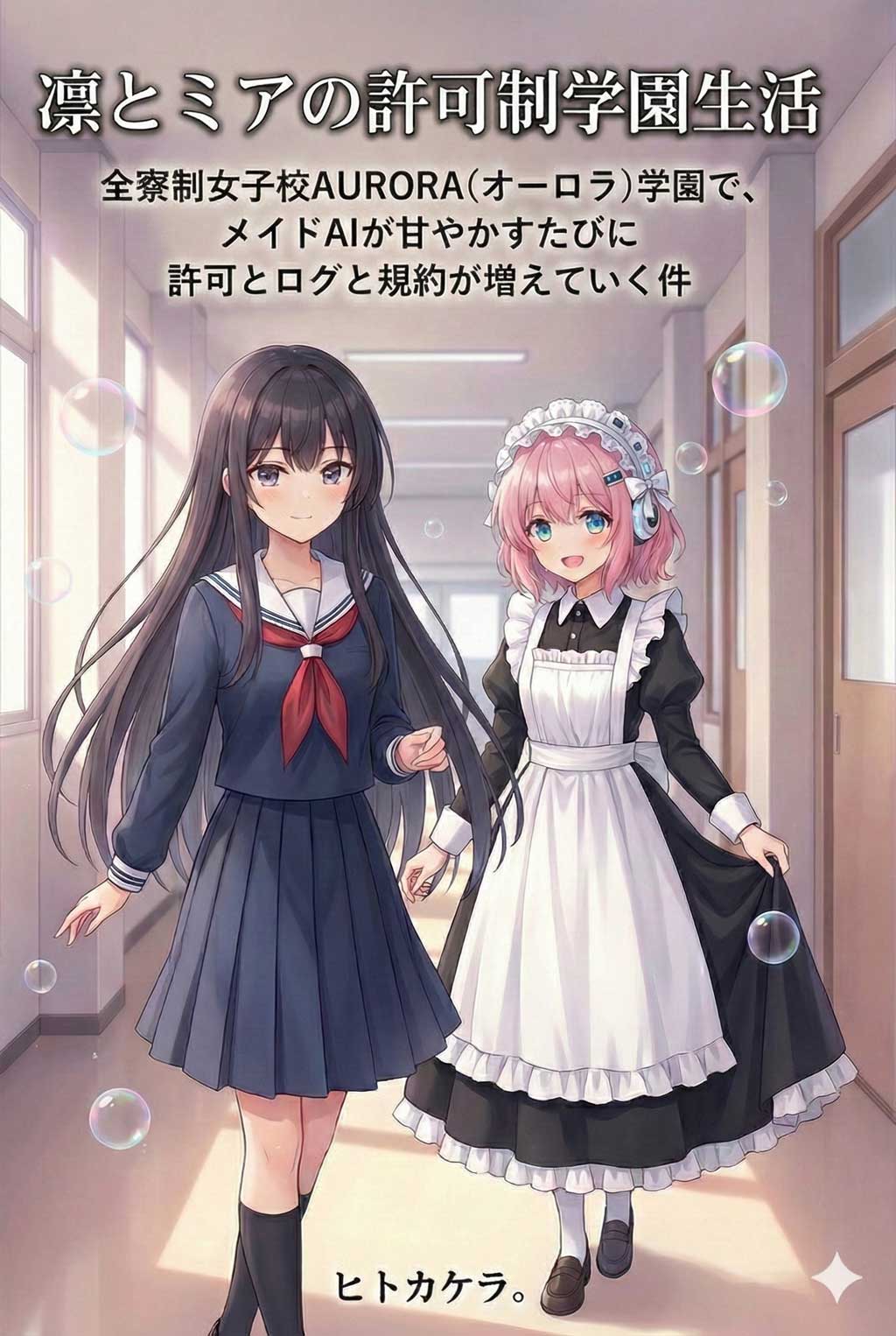 凛とミアの許可制学園生活　――全寮制女子校AURORA（オーロラ）学園で、メイドAIが甘やかすたびに許可とログと規約が増えていく件ー表紙